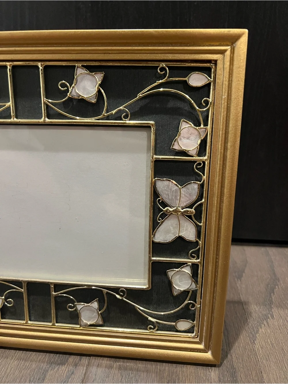 Vintage 1998 Enesco Gold Wire Capiz Shell Picture Frame Dragonfly Butterfly